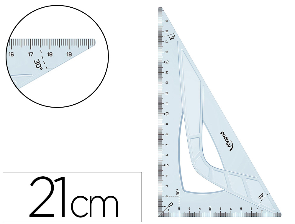 Equerre - Scolaire - 60° - Grand côté 21 cm - Plastique - Transparent -  Maped - Beaux-arts