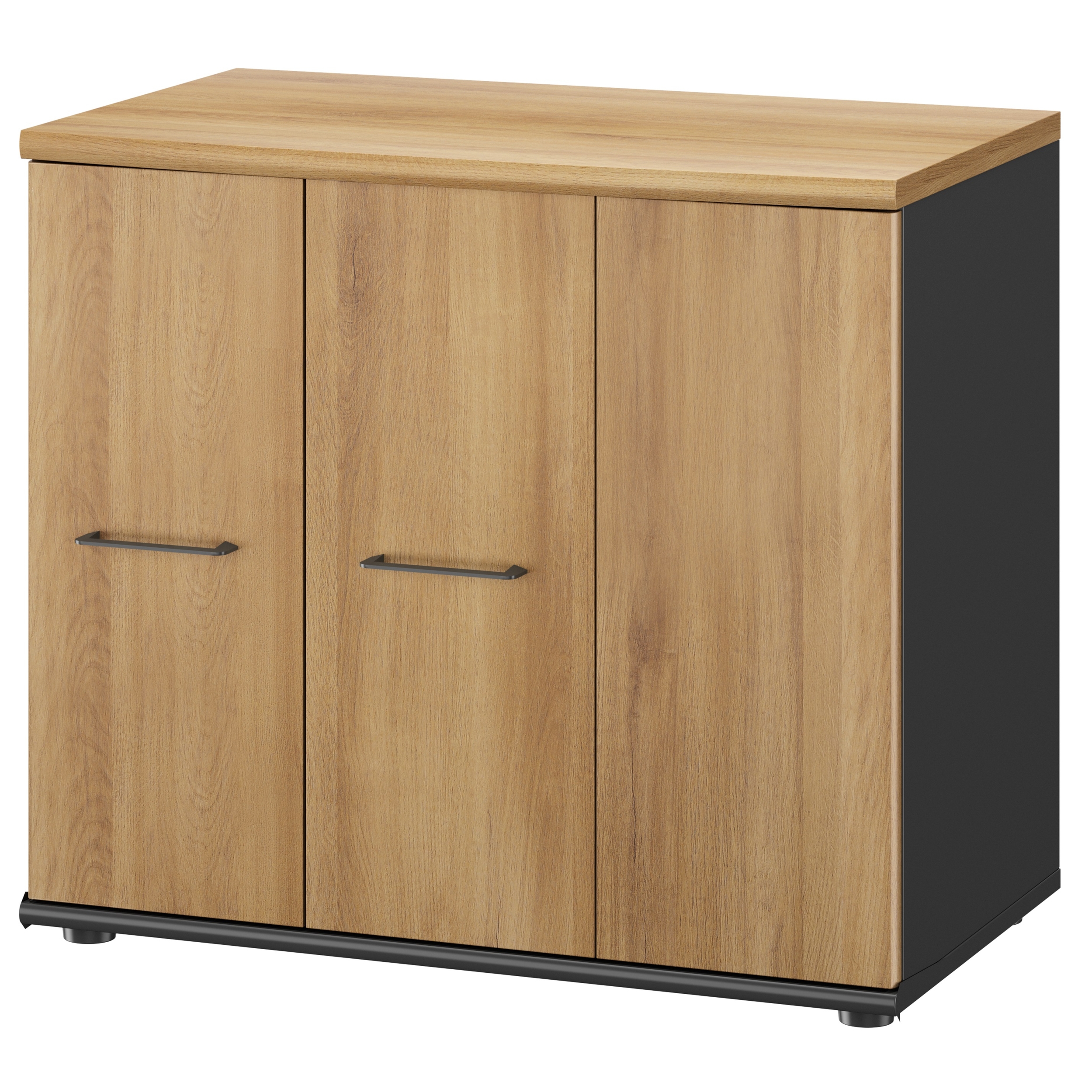 Rangement bas 3 portes Jazz+ chêne du bocage et gris anthracite Gautier Office