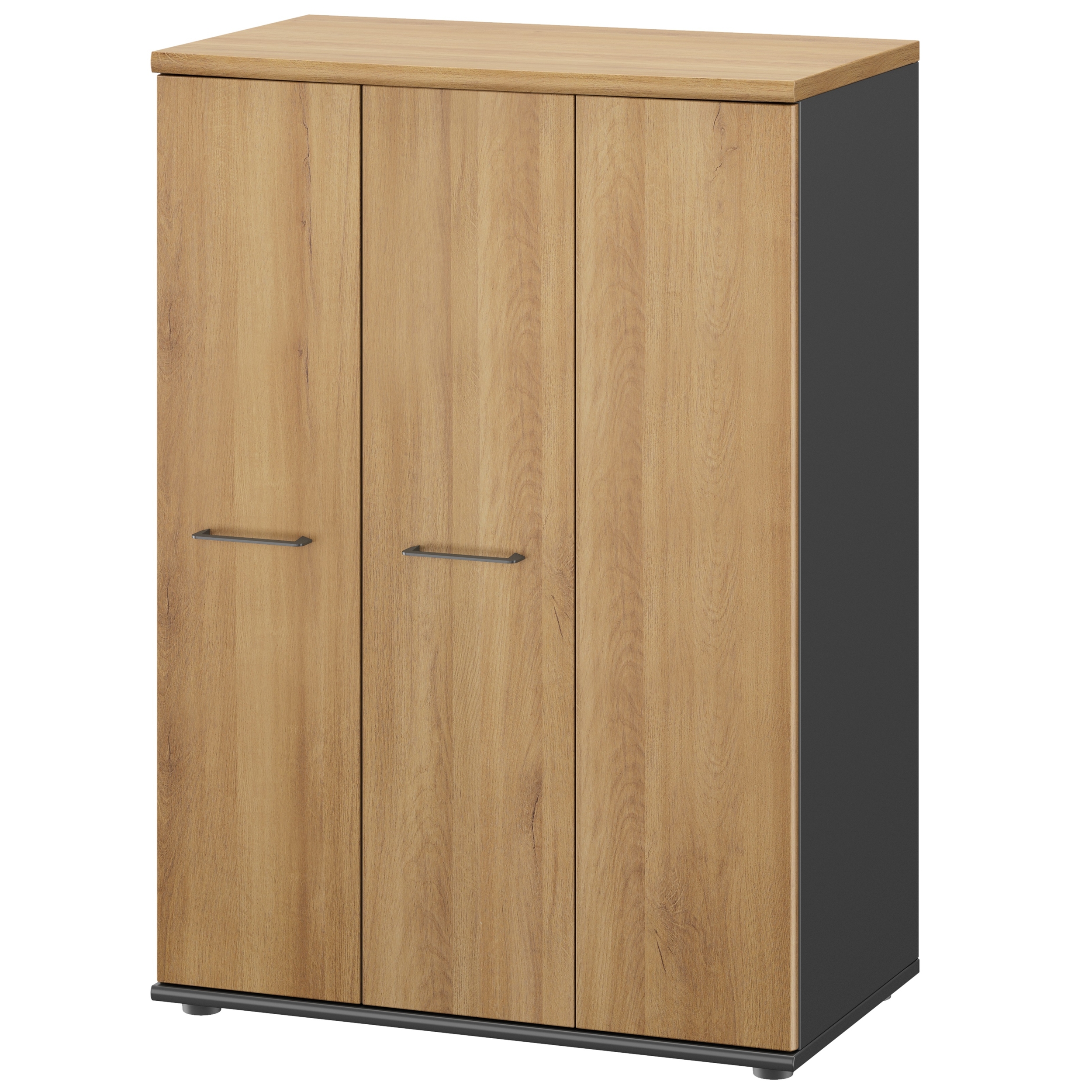 Rangement mi-hauteur 3 portes Jazz+ chêne du bocage et gris anthracite Gautier Office
