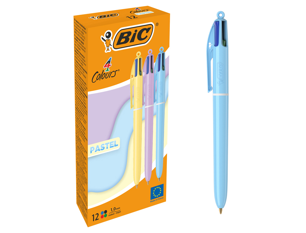 Lot De 3 Stylos BIC 4 Couleurs - Jaune Soleil - Encre Vive Rose, Violet, Orange, Jaune - Pour École Et Bureau
