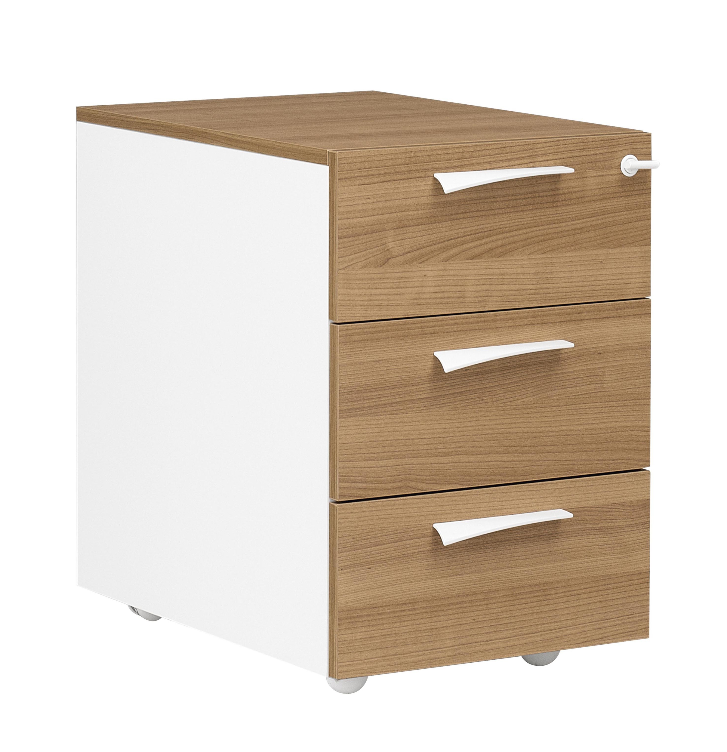 Caisson mobile 3 tiroirs GAUTIER OFFICE Xenon merisier et blanc