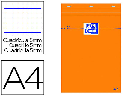 BLOC DE BUREAU ORANGE 21X29.7CM RÉGLURE 5x5