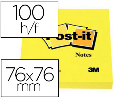 NOTES REPOSITIONNABLES NÉON JAUNE FLUO 76X76MM