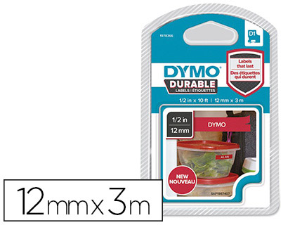 DYMO D1 BLANC/ROUGE 12mmx3m
