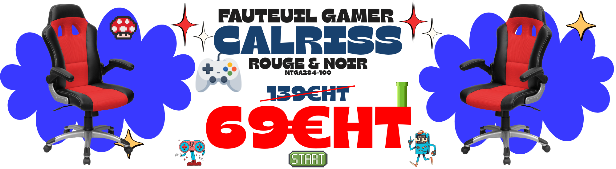 Fauteuil GAMER CALRISS Rouge & noir