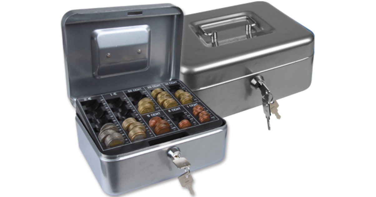 CAISSE A MONNAIE 20X16X9CM ARGENT - Caisses à monnaie - Buroweb.fr