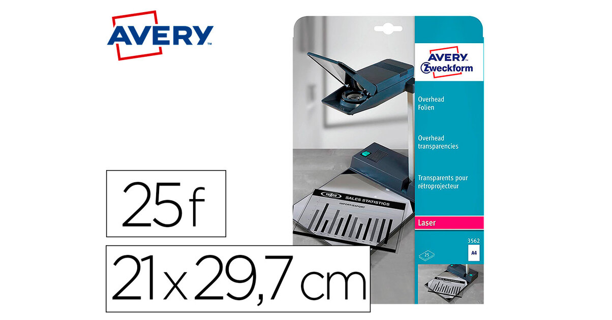 Papier Transparent Pour Rétroprojecteur Avery A4 (210x297 Mm) - Lot De 25 Feuilles Neuves
