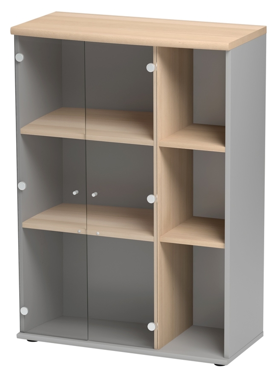 GAUTIER OFFICE JAZZ+ HÊTRE AMBRÉ 1U28RANGEMENT MIHAUTEUR 2 PORTES VITRÉES