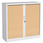 Armoire à rideaux monobloc basse blanc et chêne MTI