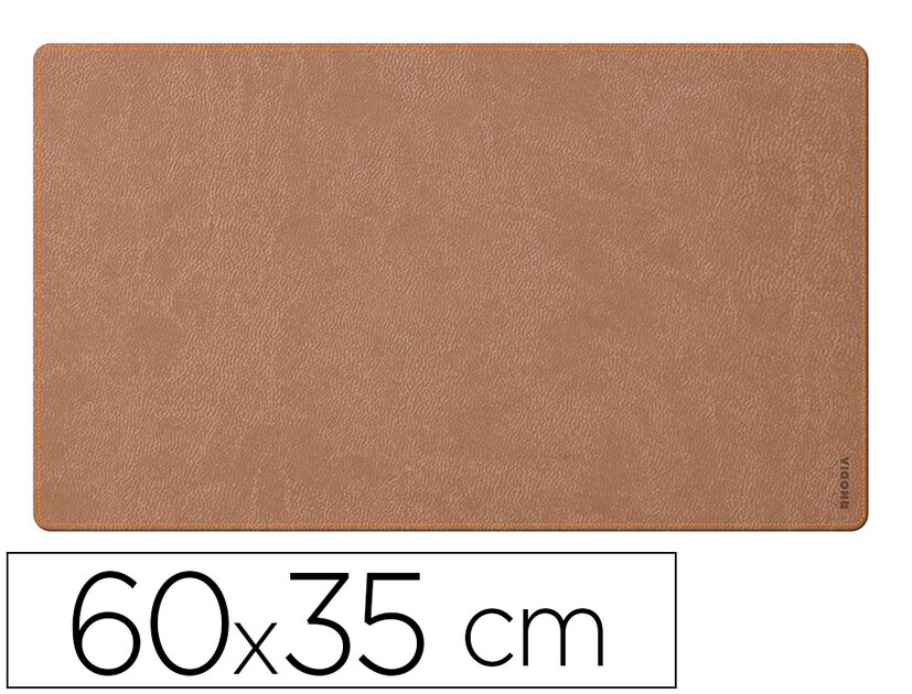 Sous-main Rhodia Souple En Simili Cuir - Format S (60x35cm) - Coloris Taupe Avec Coutures Orange - Bureau Design Et Organisé