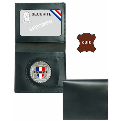 Porte carte cuir 2 volets+ médaille SECURITE ou MAITRE-CHIEN