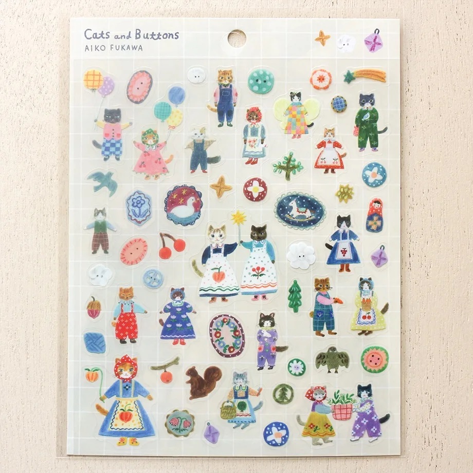 Autocollants Aiko Fukawa - Chats et Boutons - Cozyca Products