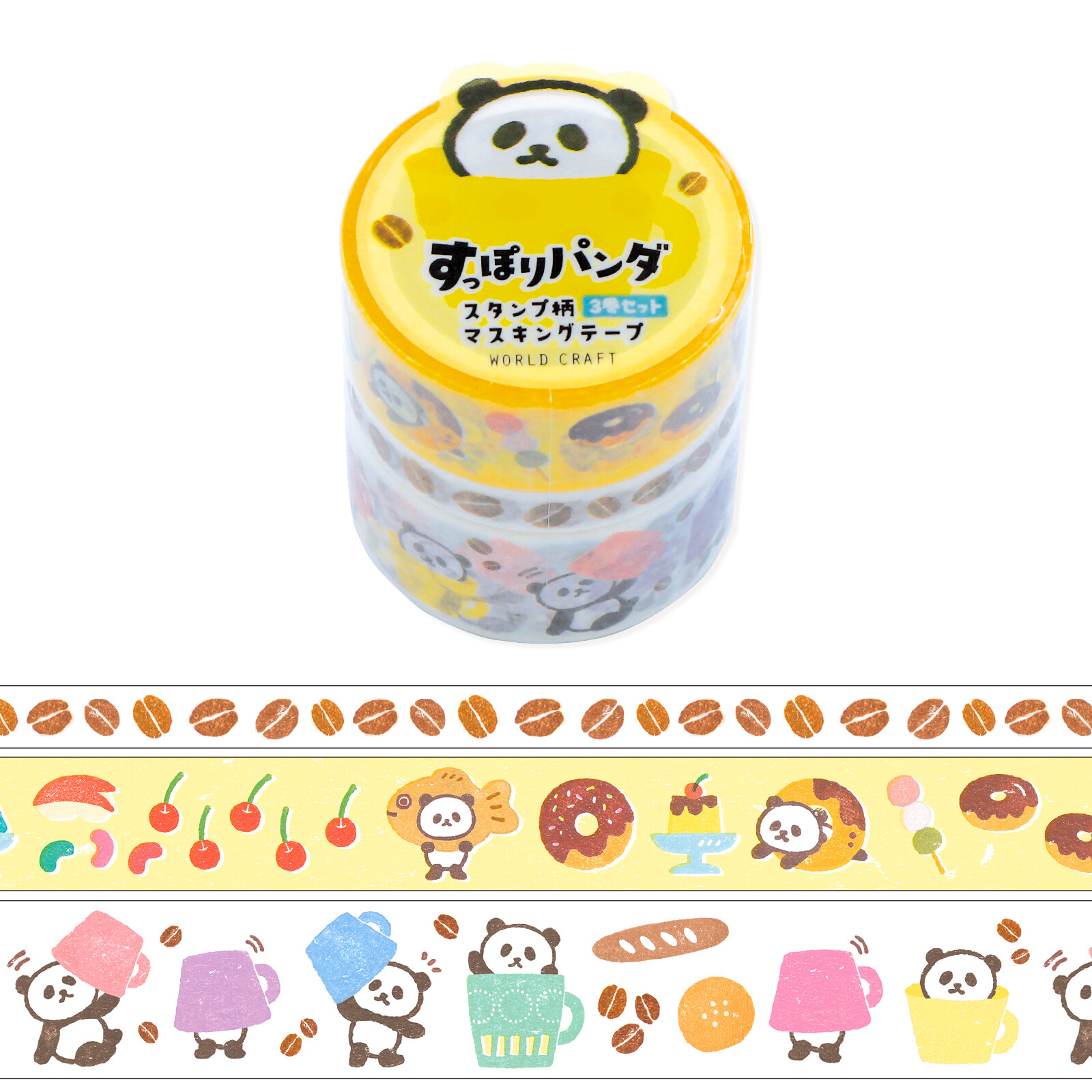 Set de 3 Washi Tapes Panda café - WORLD CRAFT