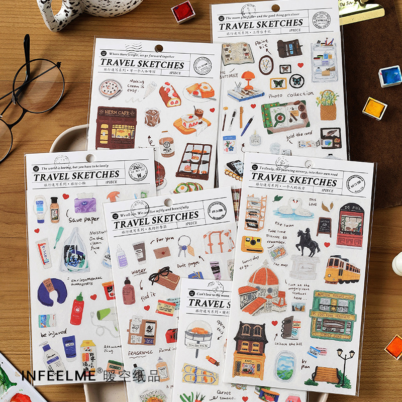 Stickers en Papier Washi Travel Sketches - Objets de Voyage - Infeel.Me