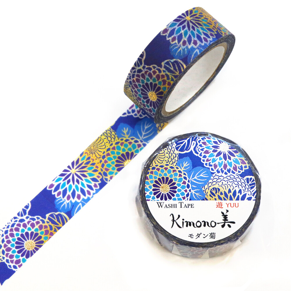SAIEN Kimono – Washi Tape “Chrysanthèmes modernes” – 15 mm × 7 m