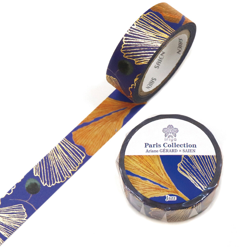 SAIEN × Ariane Gérard – Washi Tape “Jazz” Ginkgo doré – 15 mm × 7 m