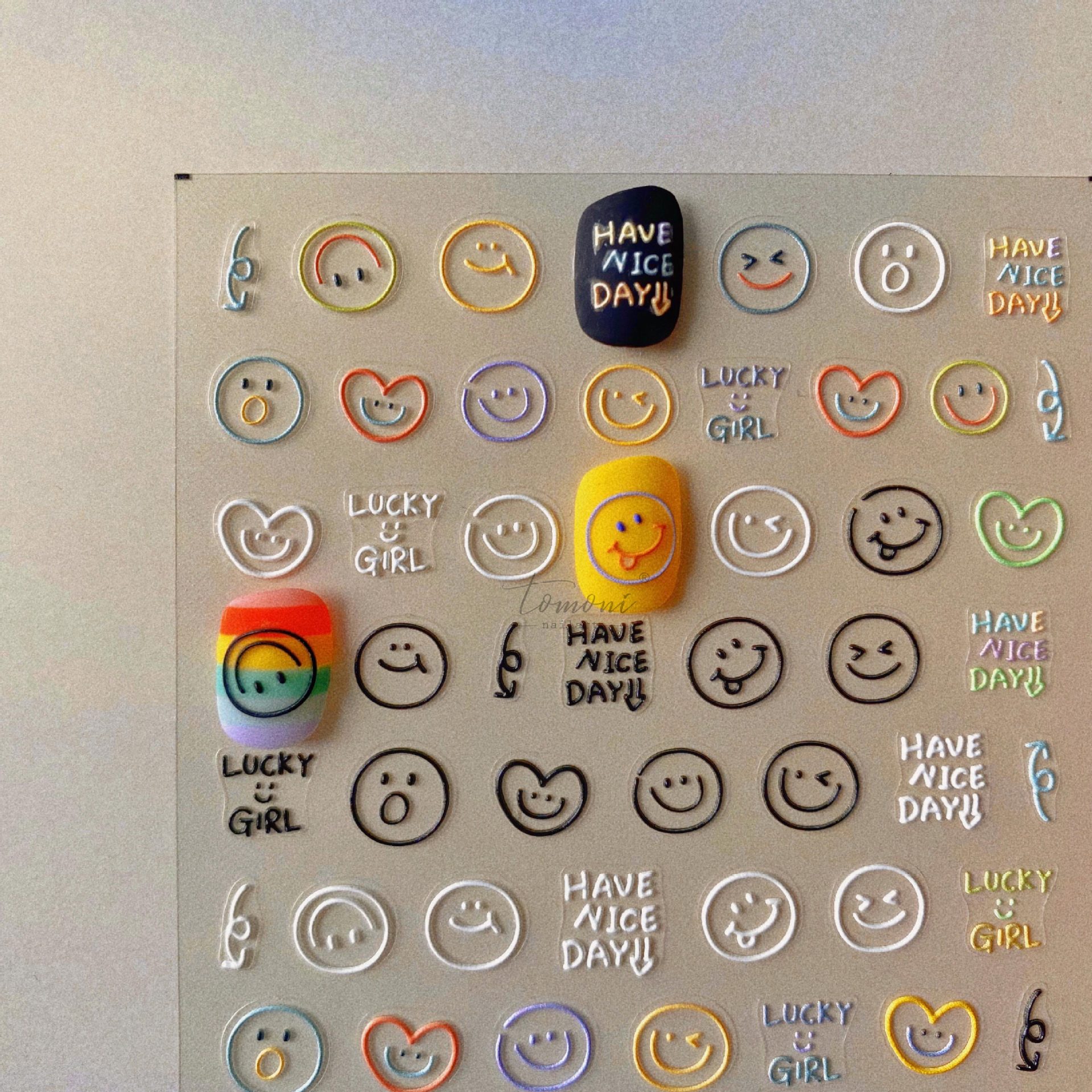 Stickers pour ongles – Smiley Dopamine – Stickers nail art colorés et mignons