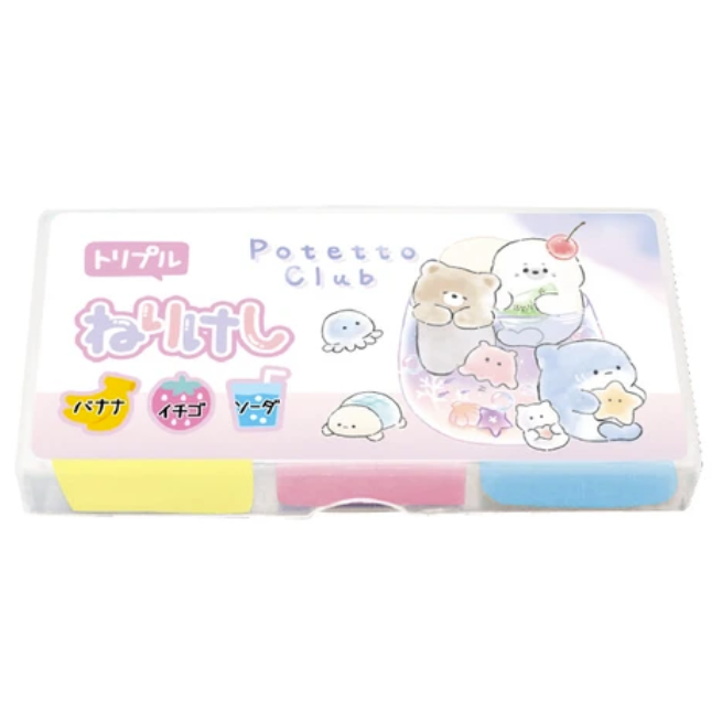 Set de 3 gommes mie de pain parfumées Potetto Club – Banane, fraise & soda