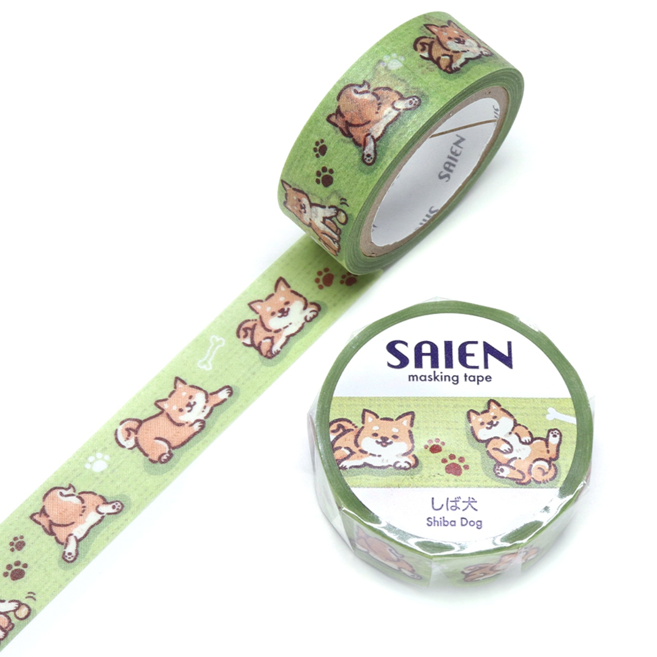 SAIEN – Washi Tape “Shiba Inu” – 15 mm × 7 m