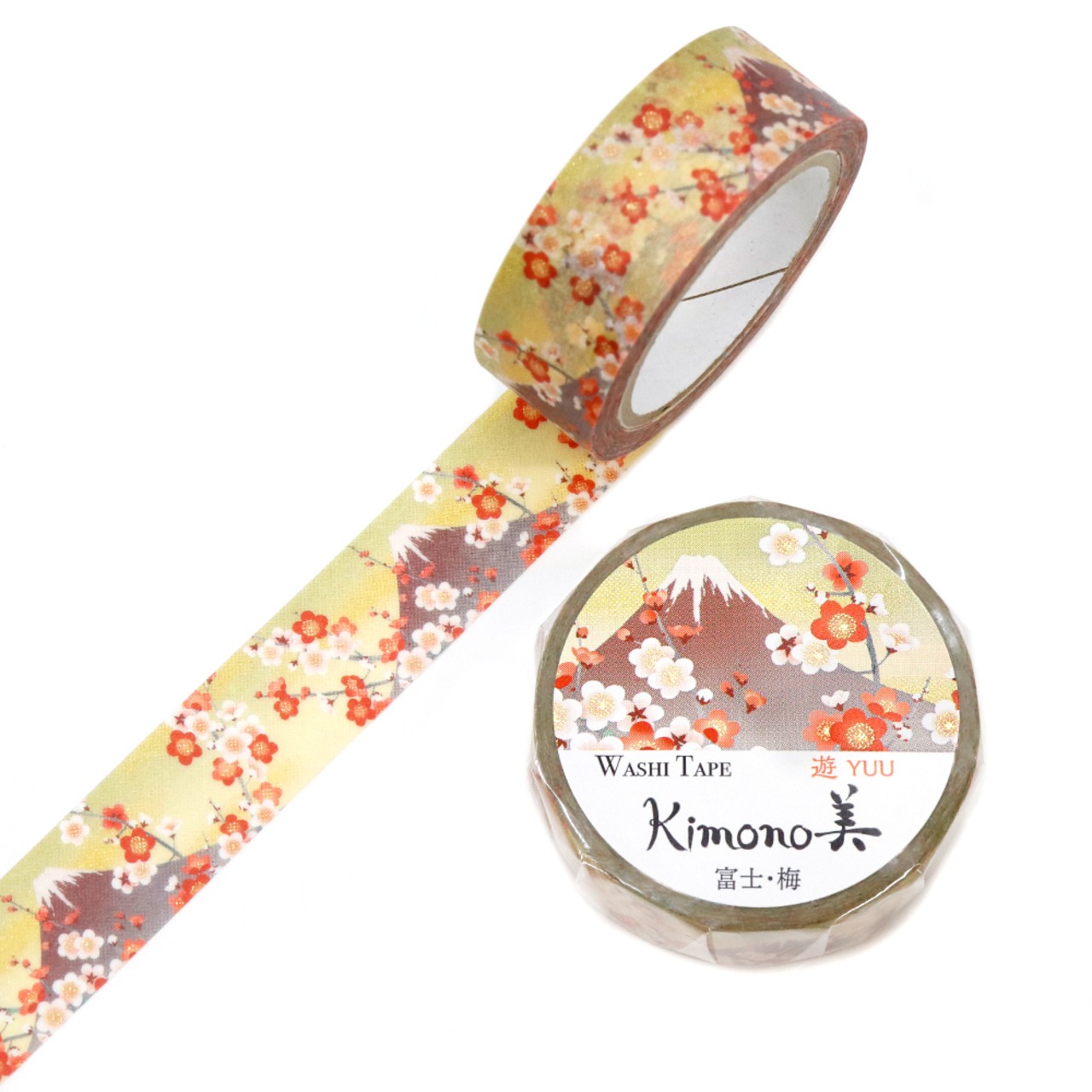 SAIEN Kimono – Washi Tape « Mont Fuji & Fleurs de Prunier » – 15 mm × 7 m