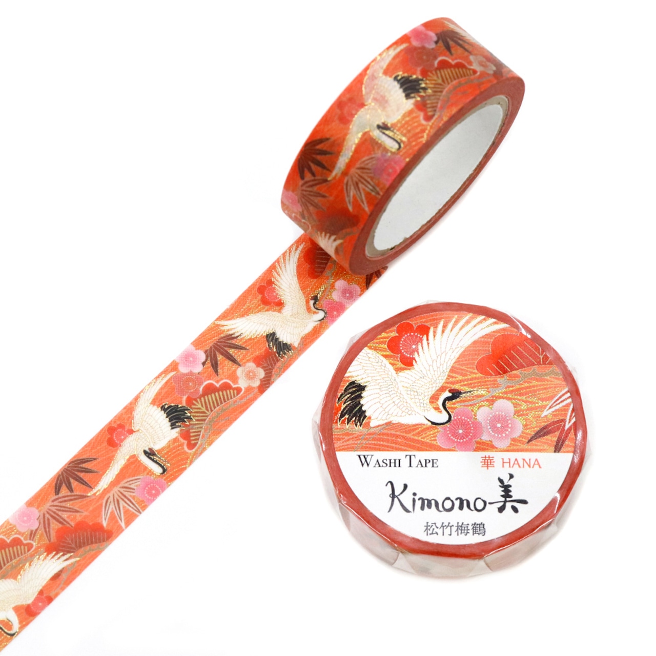 SAIEN Kimono – Washi Tape « Pin, bambou, prunier et grues » – 15mm×7m