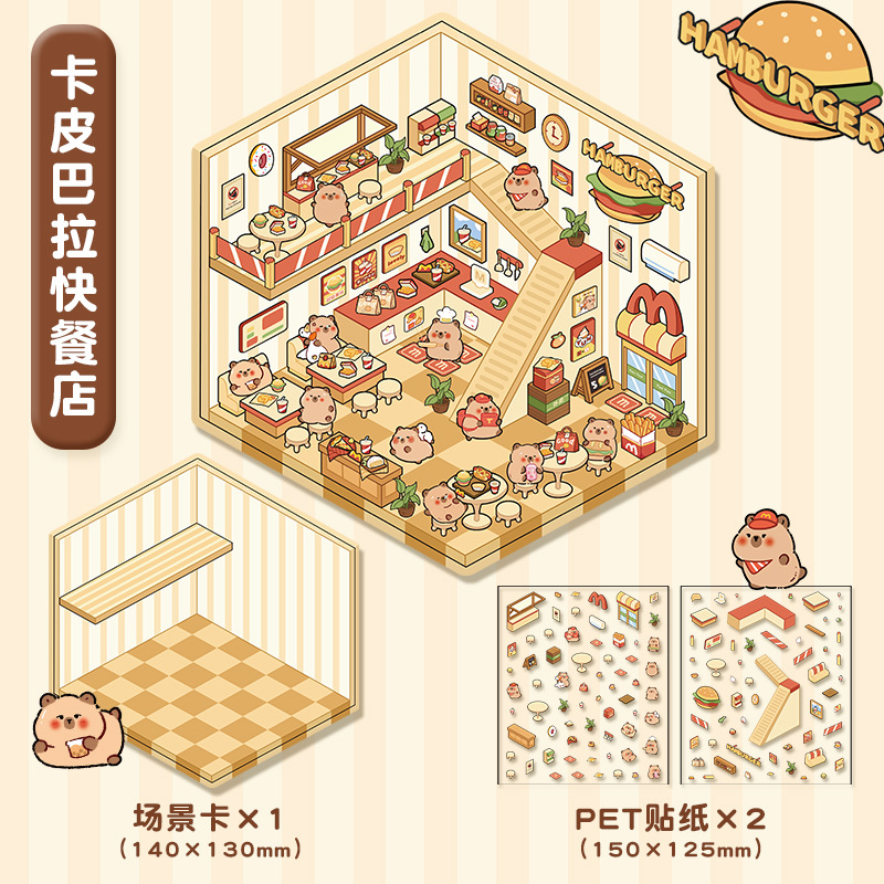 Sticker de Scène 3D Miniature – Fast-food des Capybaras