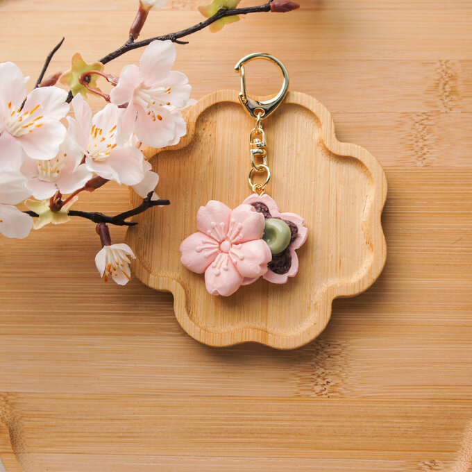 Porte-clé fait main【Monaka au Sakura (rose claire) et mochi Matcha】 - Artisanat japonais