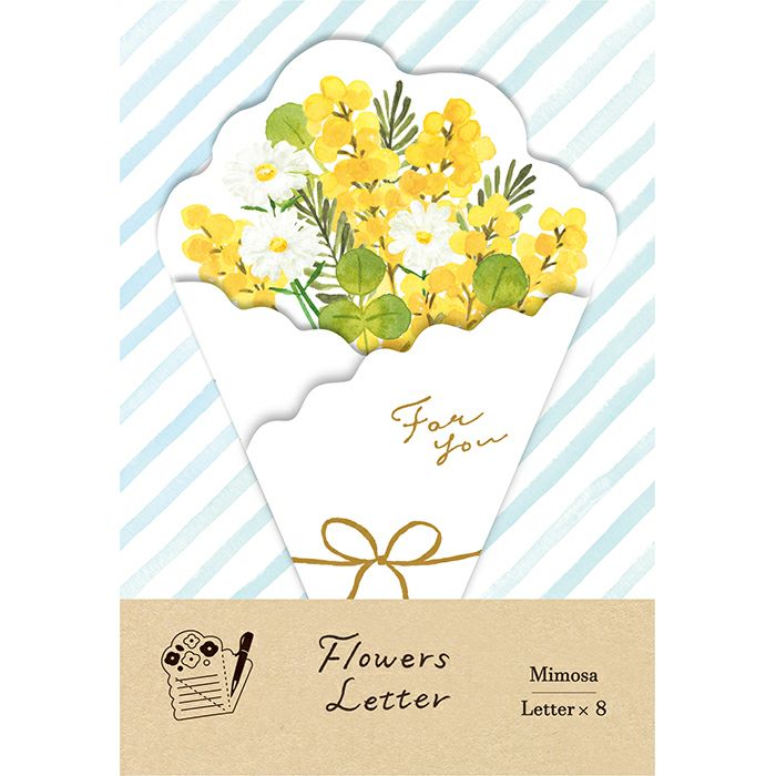 8 Papiers à lettre pliables - Bouquet de mimosa - Furukawashiko