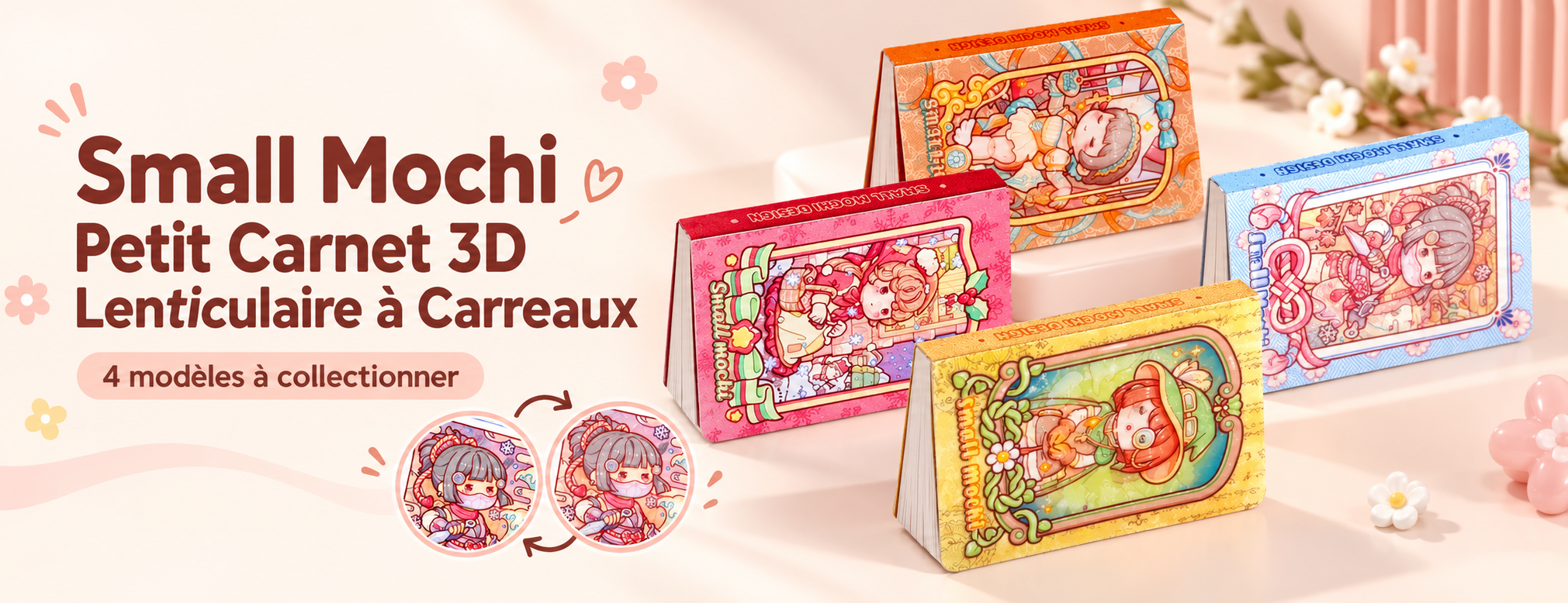Small Mochi – Petit Carnet 3D Lenticulaire à Carreaux