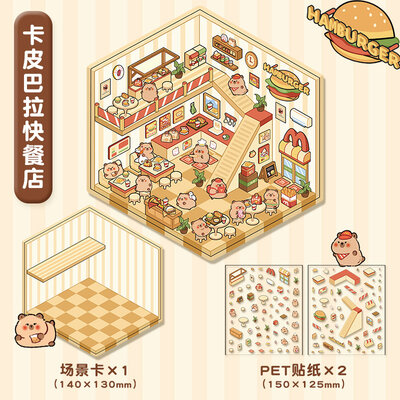 Sticker de Scène 3D Miniature – Fast-food des Capybaras