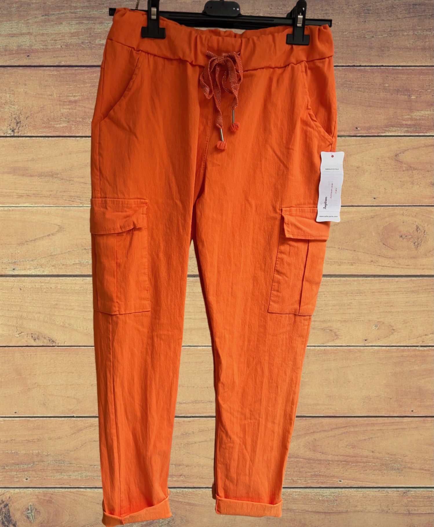 pantalon cargo femme orange Lille angelesens made in Italy