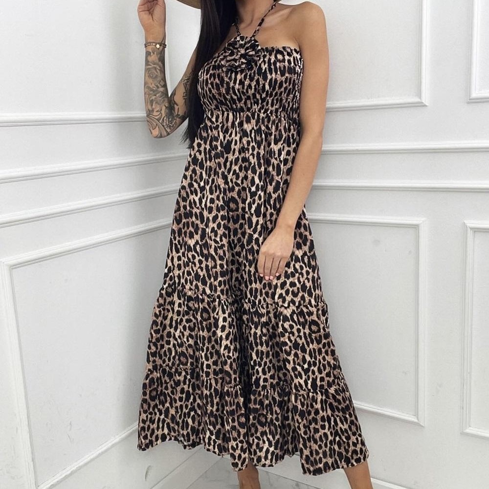 robe leopard longue sans bretelles chic