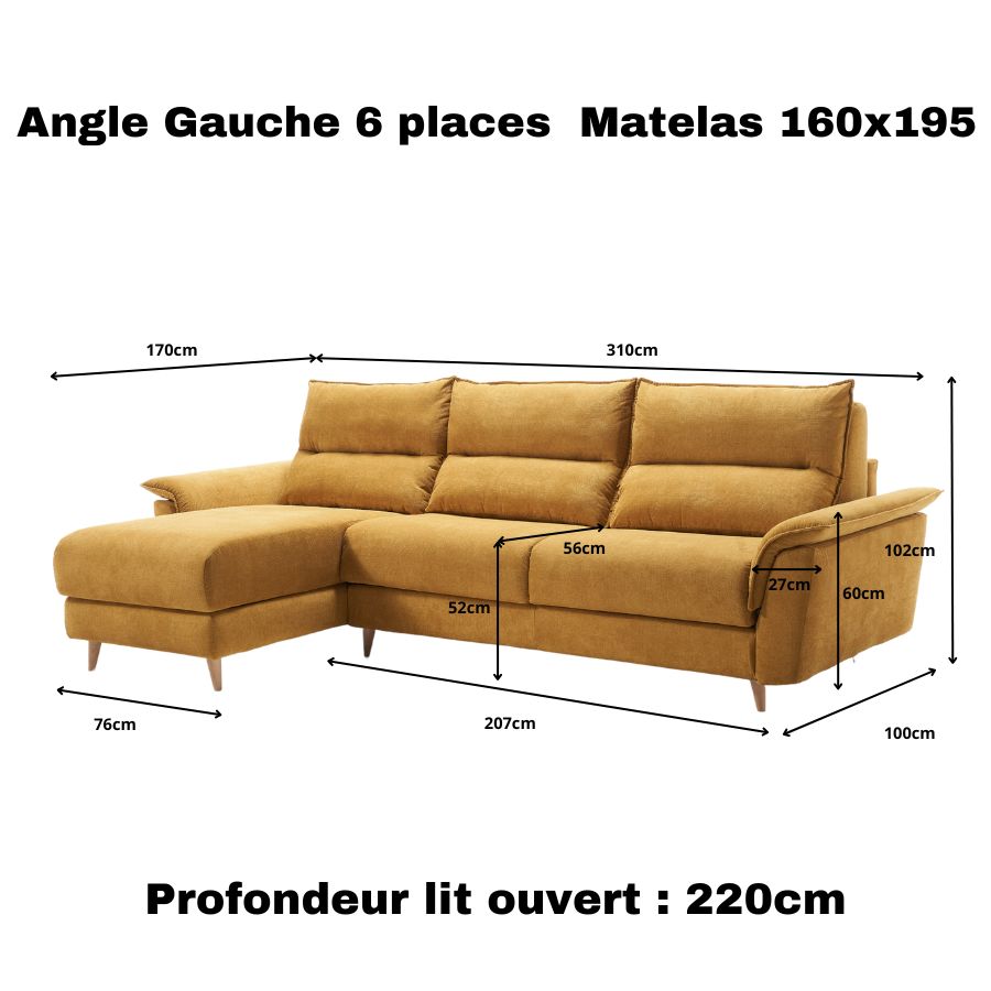 Angle 6 places convertible tissu moutarde