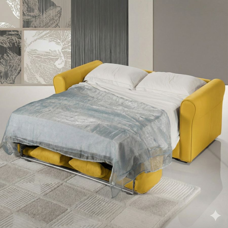 canape-convertible-quebec-cuir-jaune-ouvert