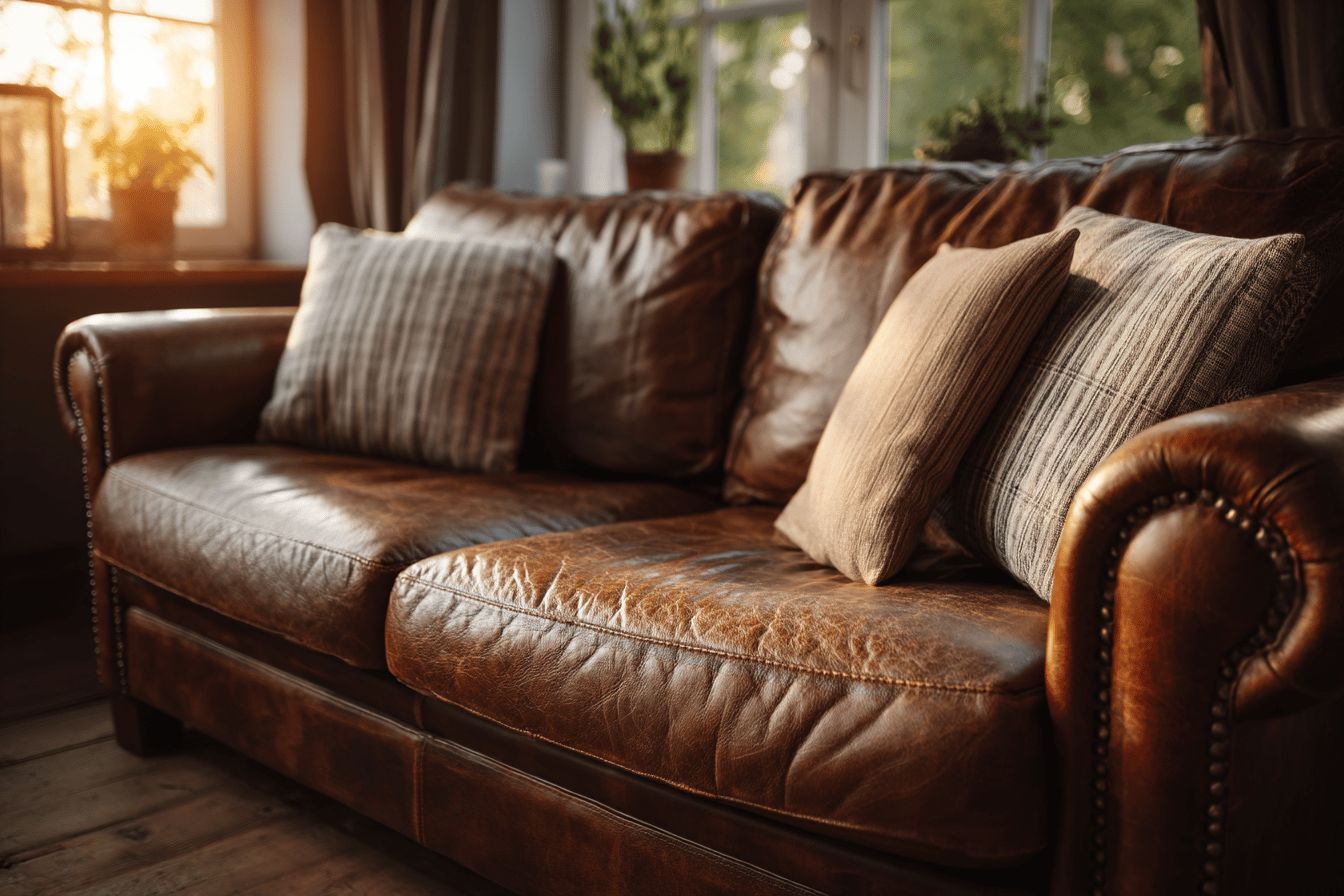 Canapé convertible 3 places en cuir marron Colonel | Maisons du Monde