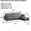 Dimensions angle 4 places convertible rapido Emma droite