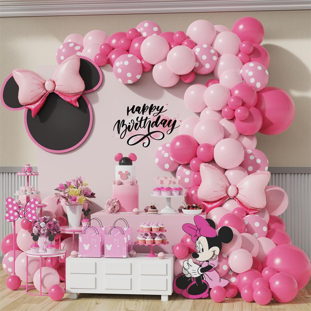 Ballons Disney Minnie Mouse en aluminium, guirlande, Kit d&#39;arche, ballons en Latex rose or, fournitures de décoration de fête d&#39;anniversaire, Baby Shower