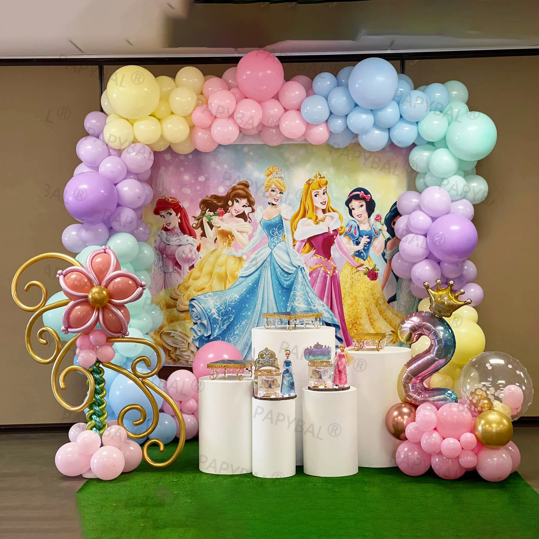 Ballon-Th-me-Princesse-Disney-en-Aluminium-Kit-avec-Arche-Guirlande-en-Latex-Num-ros-de