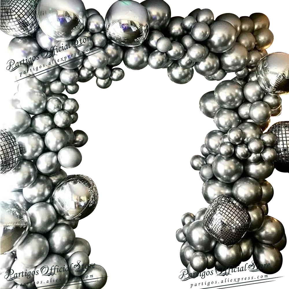 Ballons-Disco-argent-s-en-aluminium-137-pi-ces-guirlande-en-arc-Globos-en-m-tal