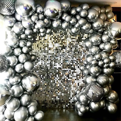 Ballons-Disco-argent-s-en-aluminium-137-pi-ces-guirlande-en-arc-Globos-en-m-tal