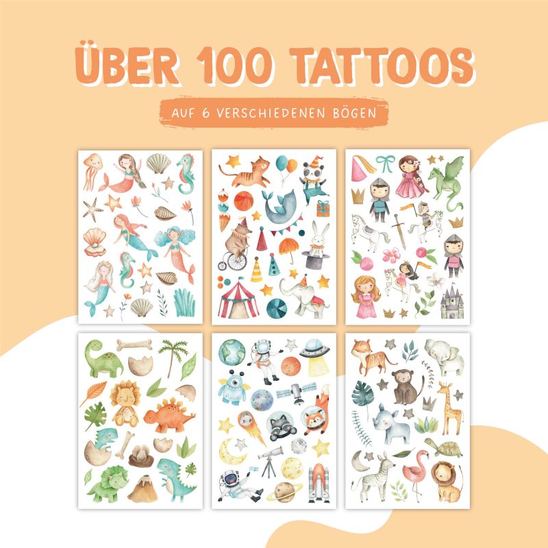 100 tatouages enfants mélanges colorés