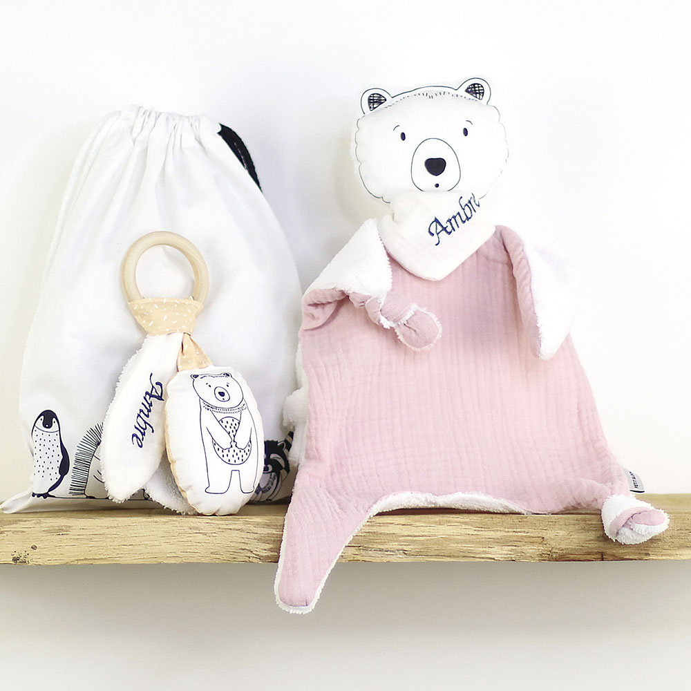 Doudou Plat personnalisable Teddy l'ours avec Hochet