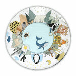 Tapis d'éveil bébé rond Premier Tour du Monde, face illustrée avec océan et continents