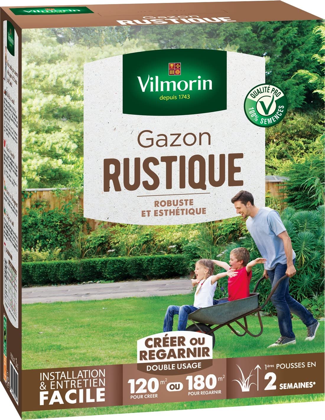 Gazon Rustique Vilmorin 4460415, Vert, 3 kg, 150 m2