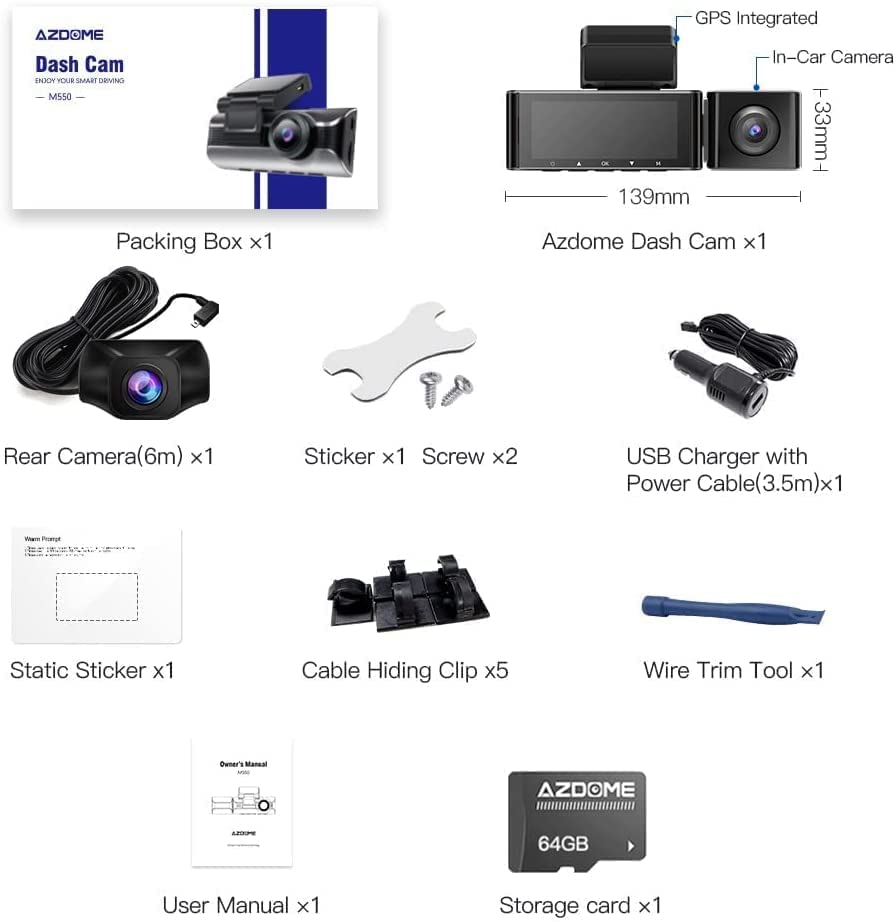 Dashcam voiture AZDOME M550, vue 7