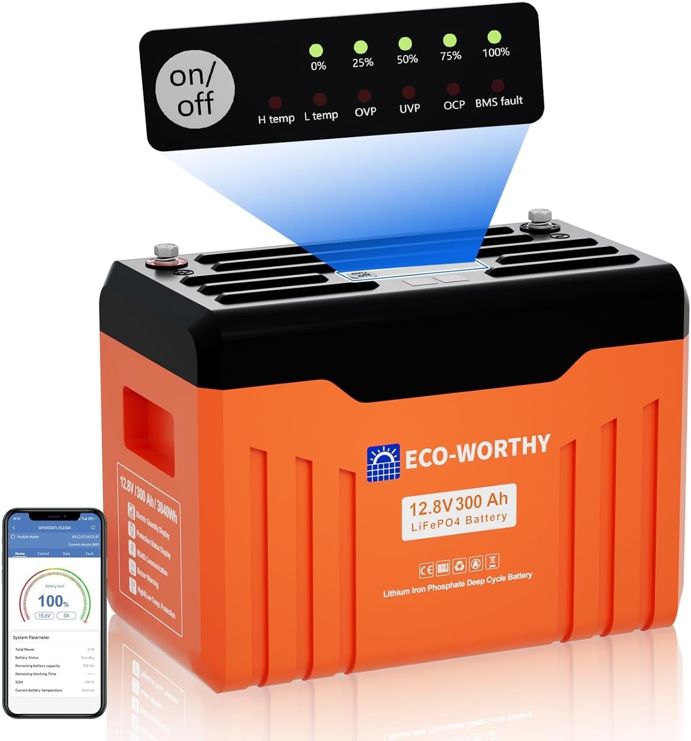 Batterie lithium LiFePO4 ECO-WORTHY 12 V 300 Ah Bluetooth