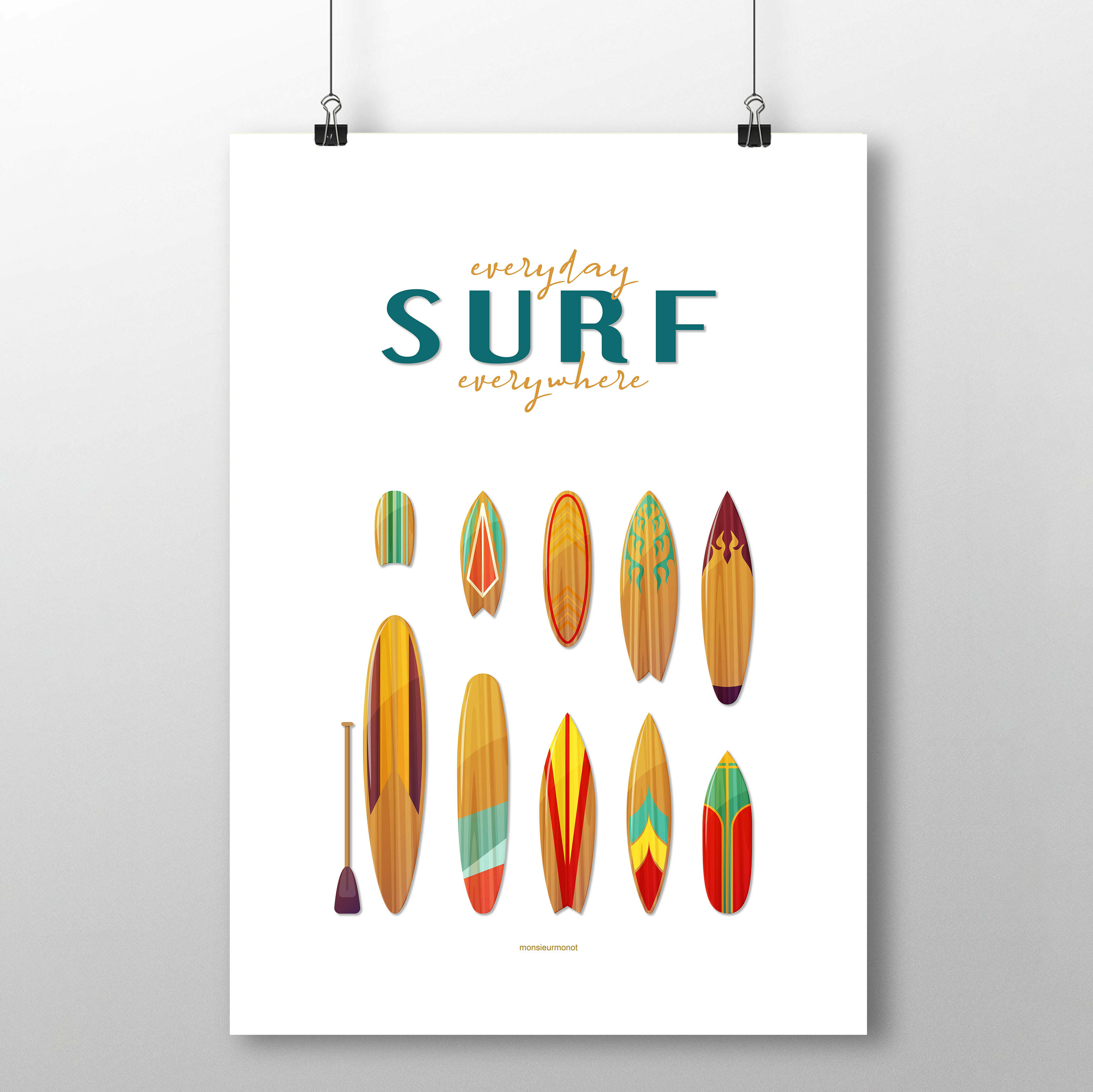 AFFICHE SURF - FOND BLANC