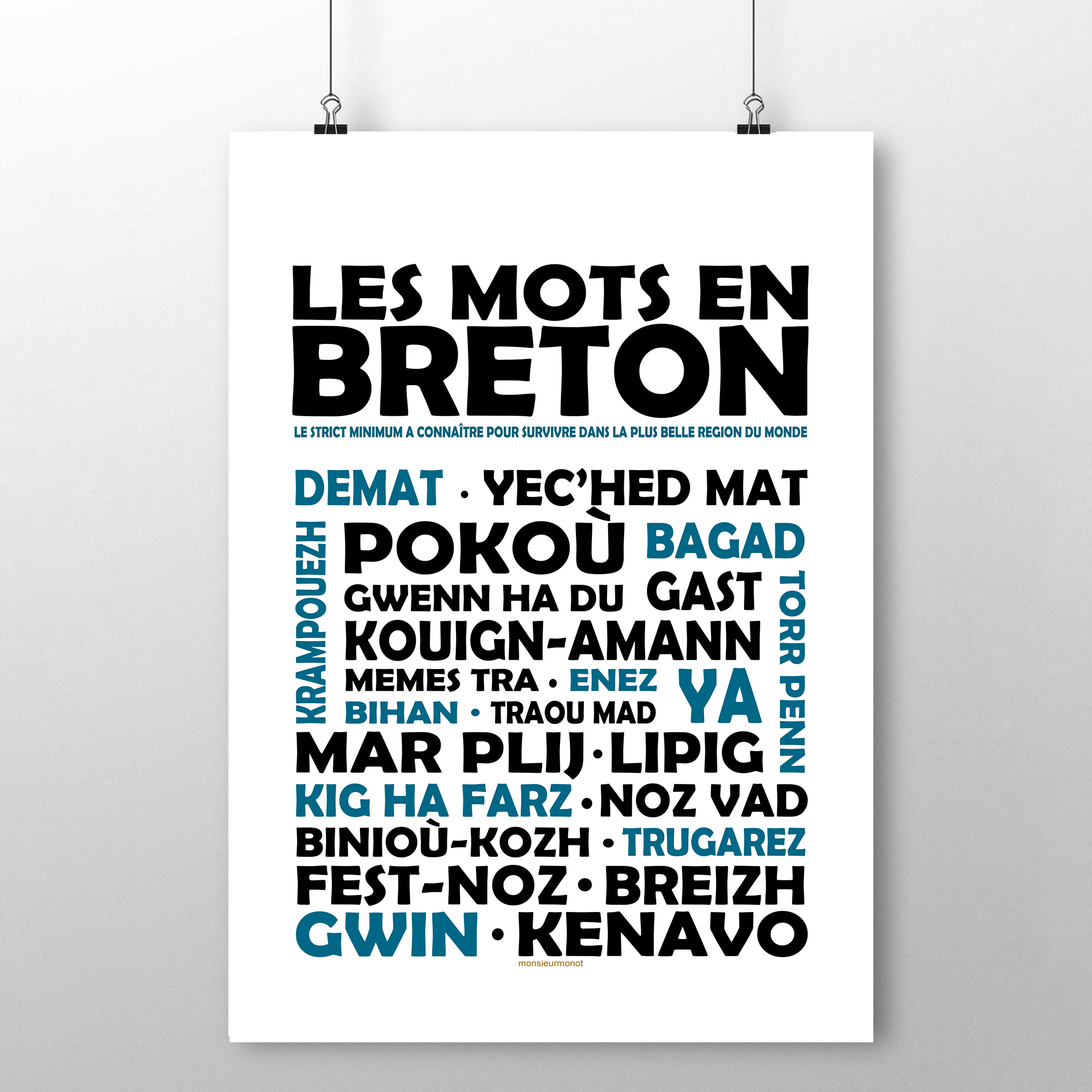 Les mots en breton noir et bleu 1