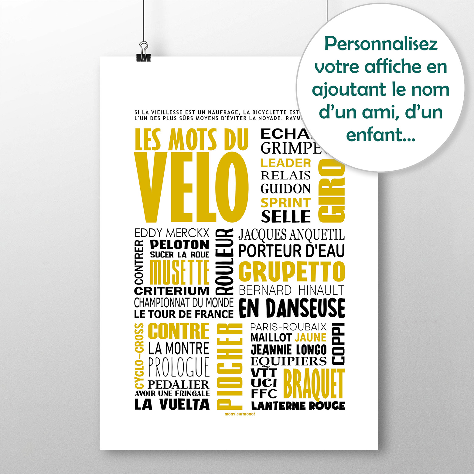 AFFICHE LES MOTS DU VELO - PERSONNALISABLE