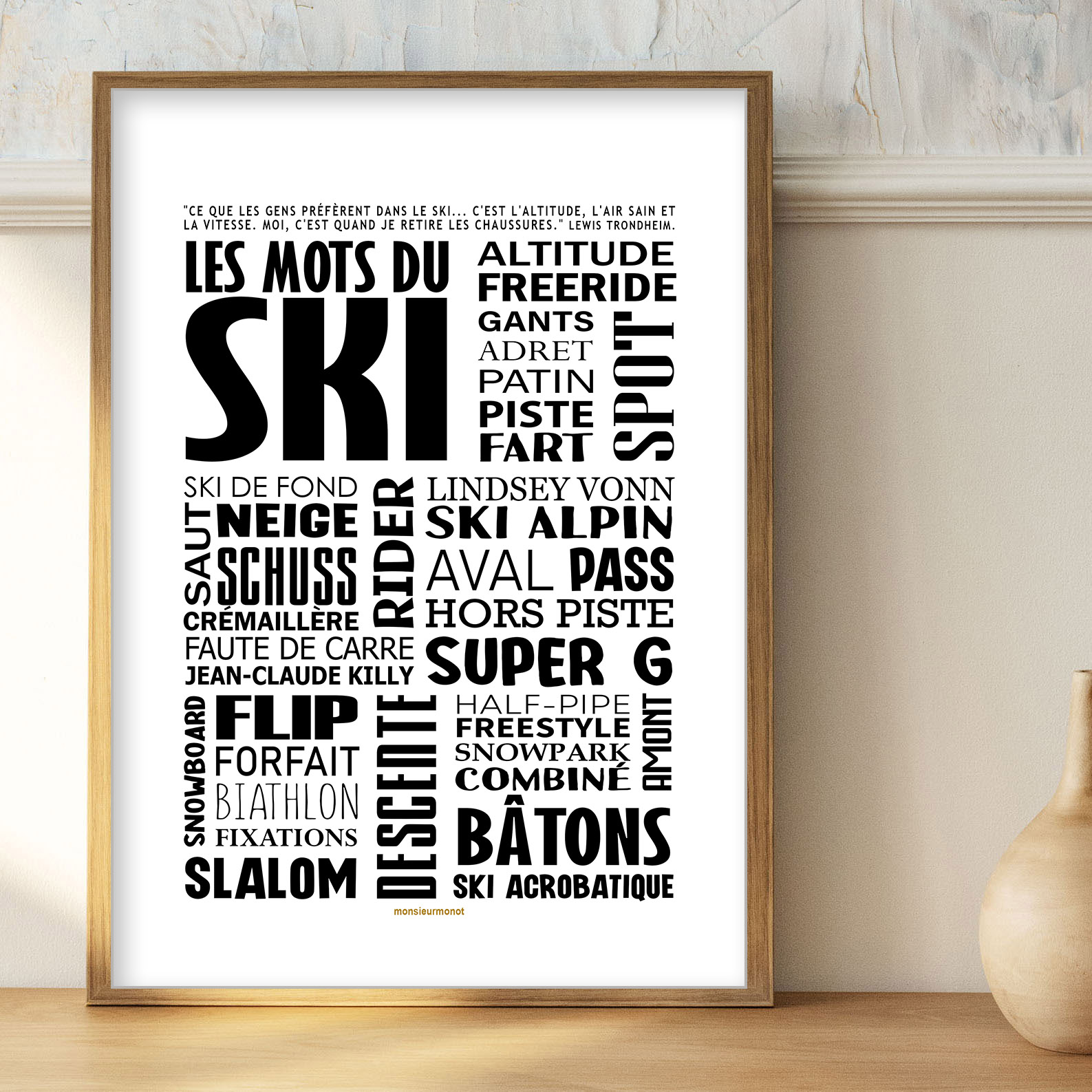 affiche les mots du ski noir